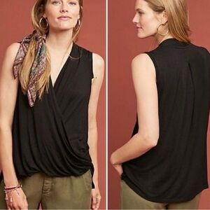 Anthropologie Akemi + Kin Black Faux Wrap Top, Size Medium